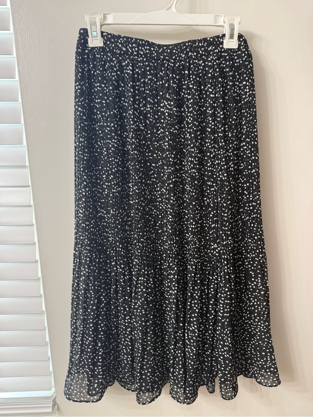 WD.NY Black and White Polka Dot Pleated Midi Skirt